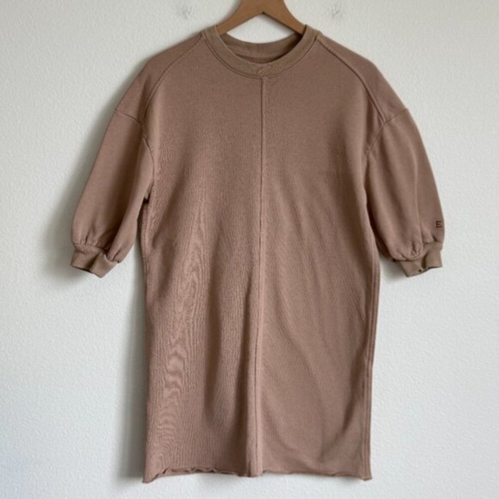 Everlane Brown Organic Cotton Puff Sleeve Sweatshirt Dress XXS Minimalist Cozy - Picture 2 of 6